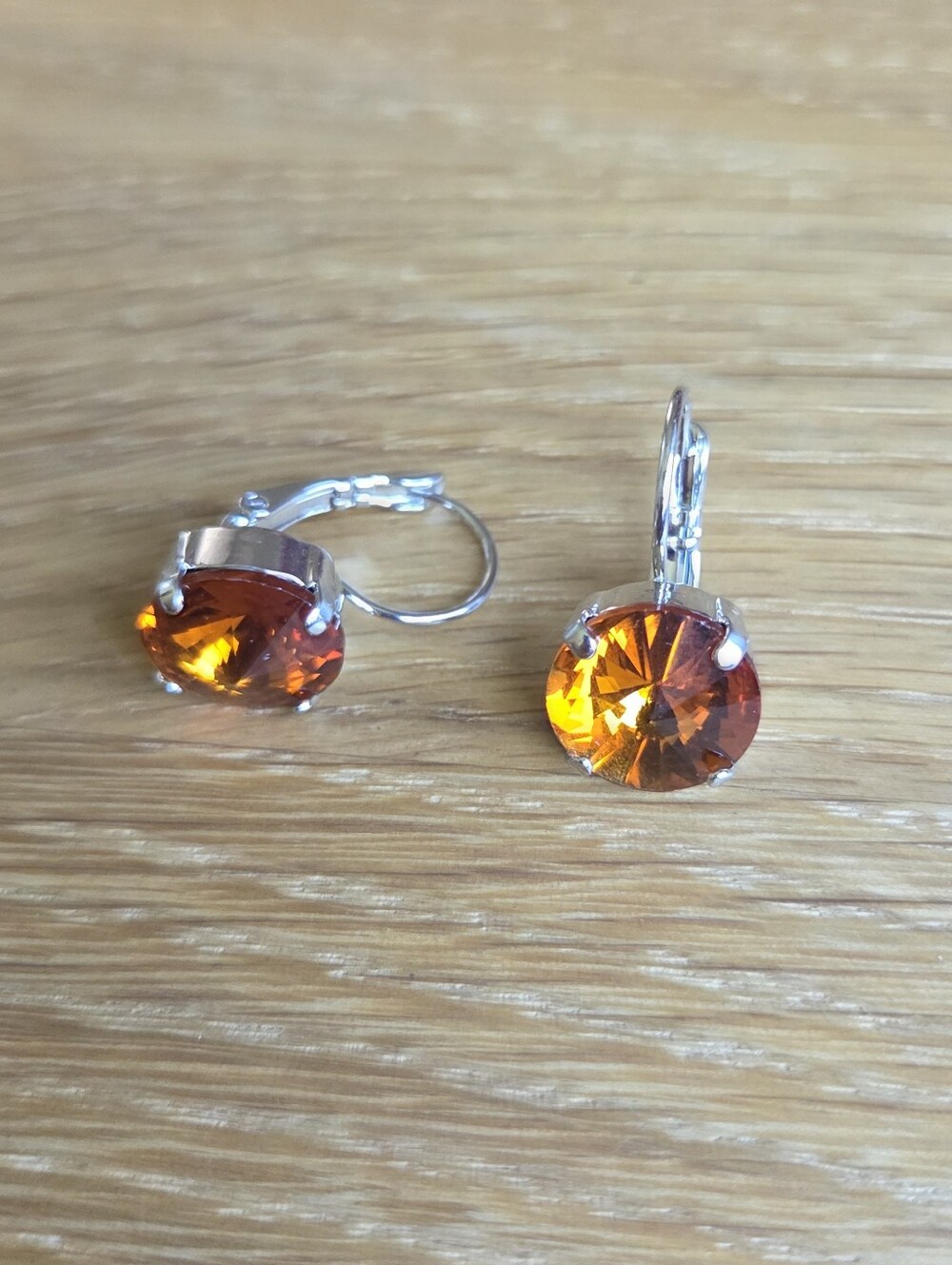 Silver Leverback Earrings with Amber Crystal Drops | Handmade - Picture 8 of 9